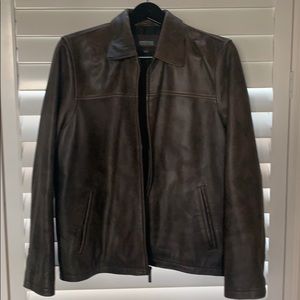 Men’s Kenneth Cole Brown Leather Coat Jacket Large